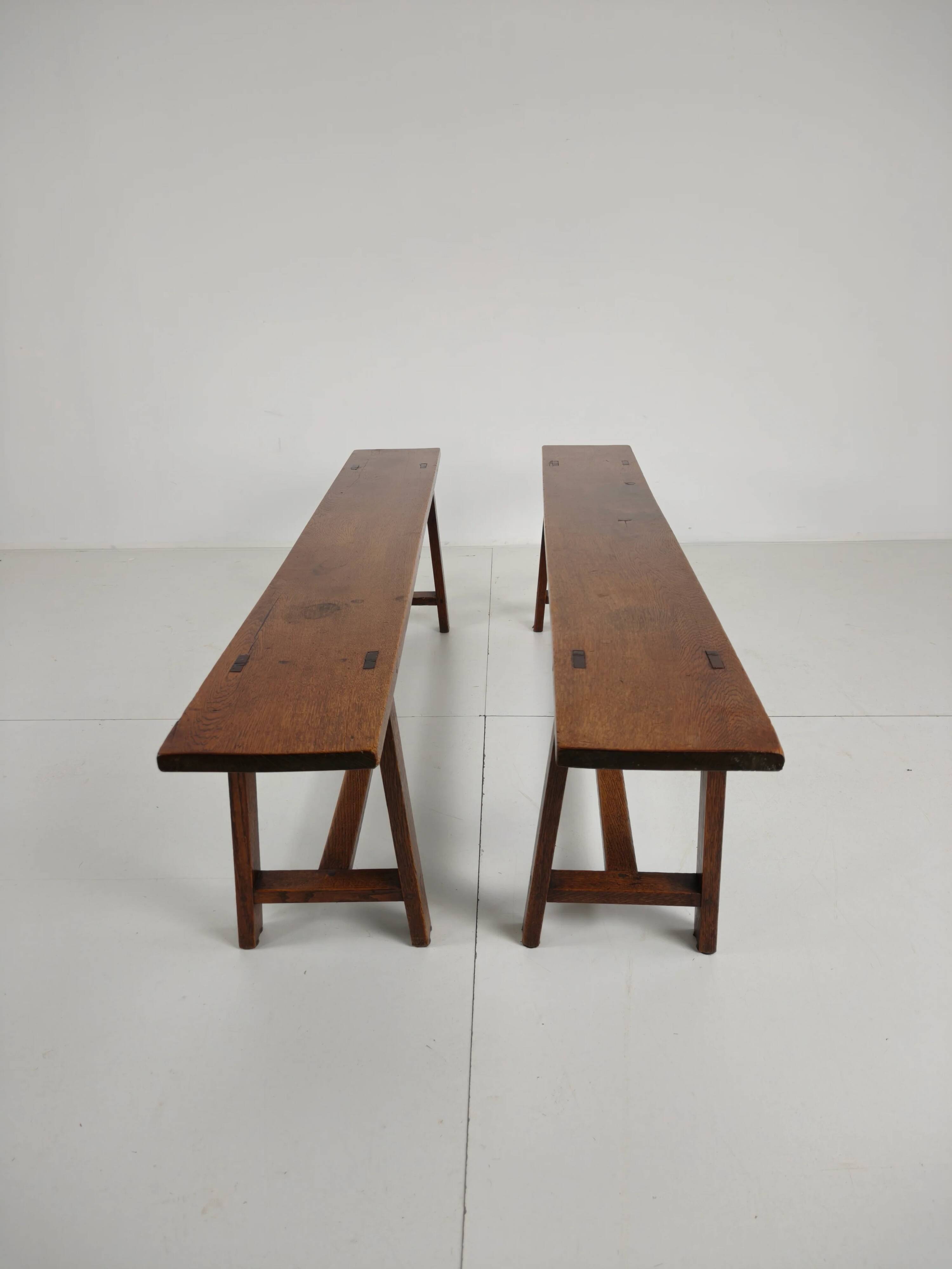 Pair of 19th century French rustic benches – solid oak