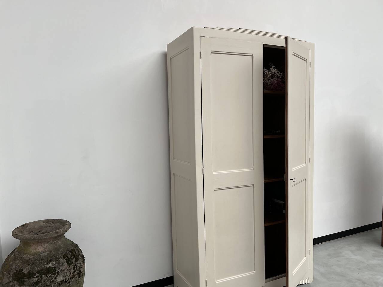 Restored 1930 art deco wardrobe, pure linen color