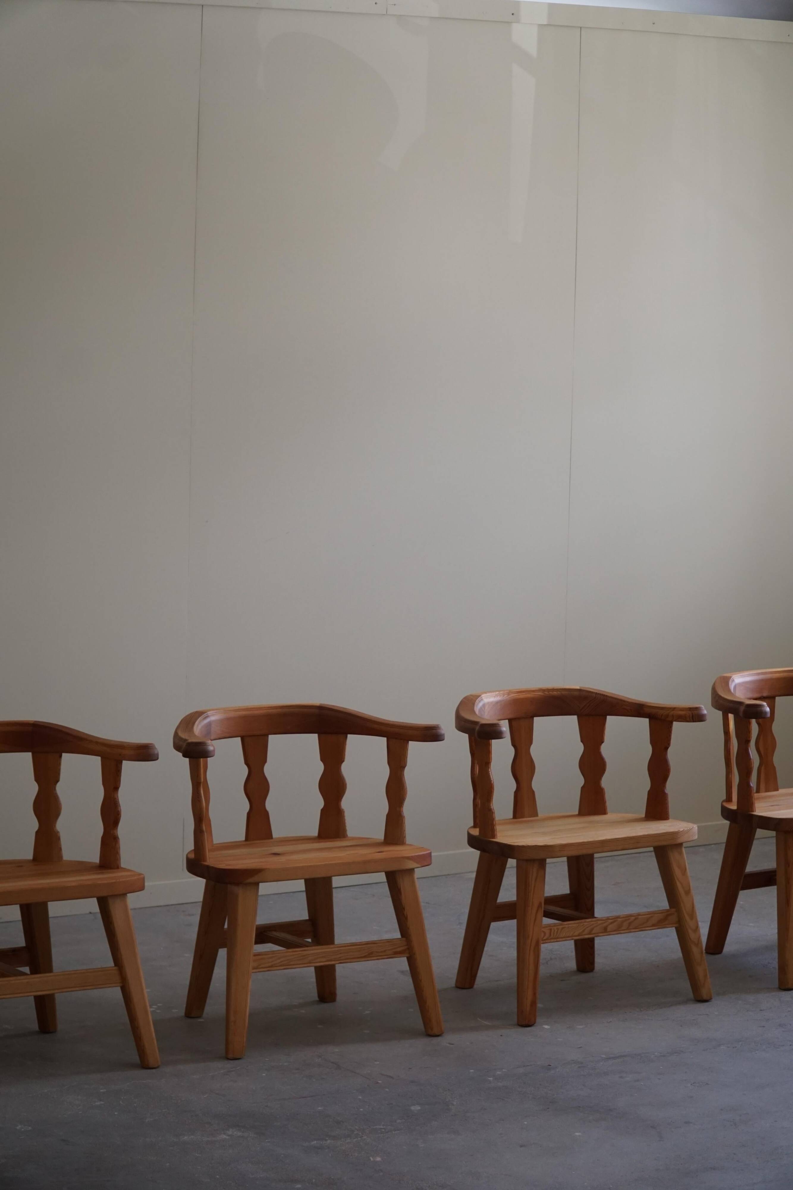 Set of 4 modern Norwegian armchairs by Krogenæs, solid pine, 1950s.