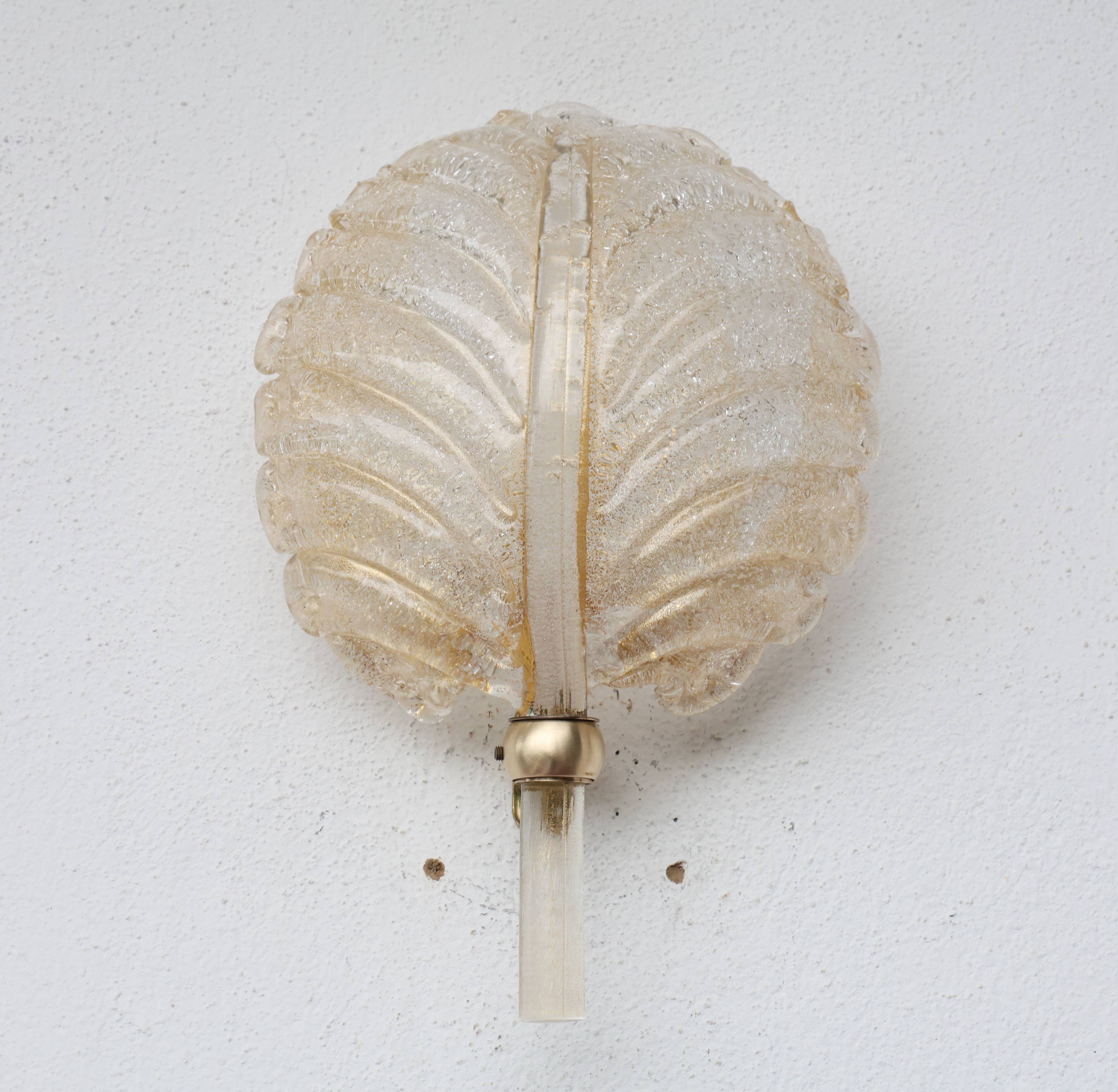 Barovier & Toso Murano Gold Glass and Brass Wall Light, Italy, 1960s