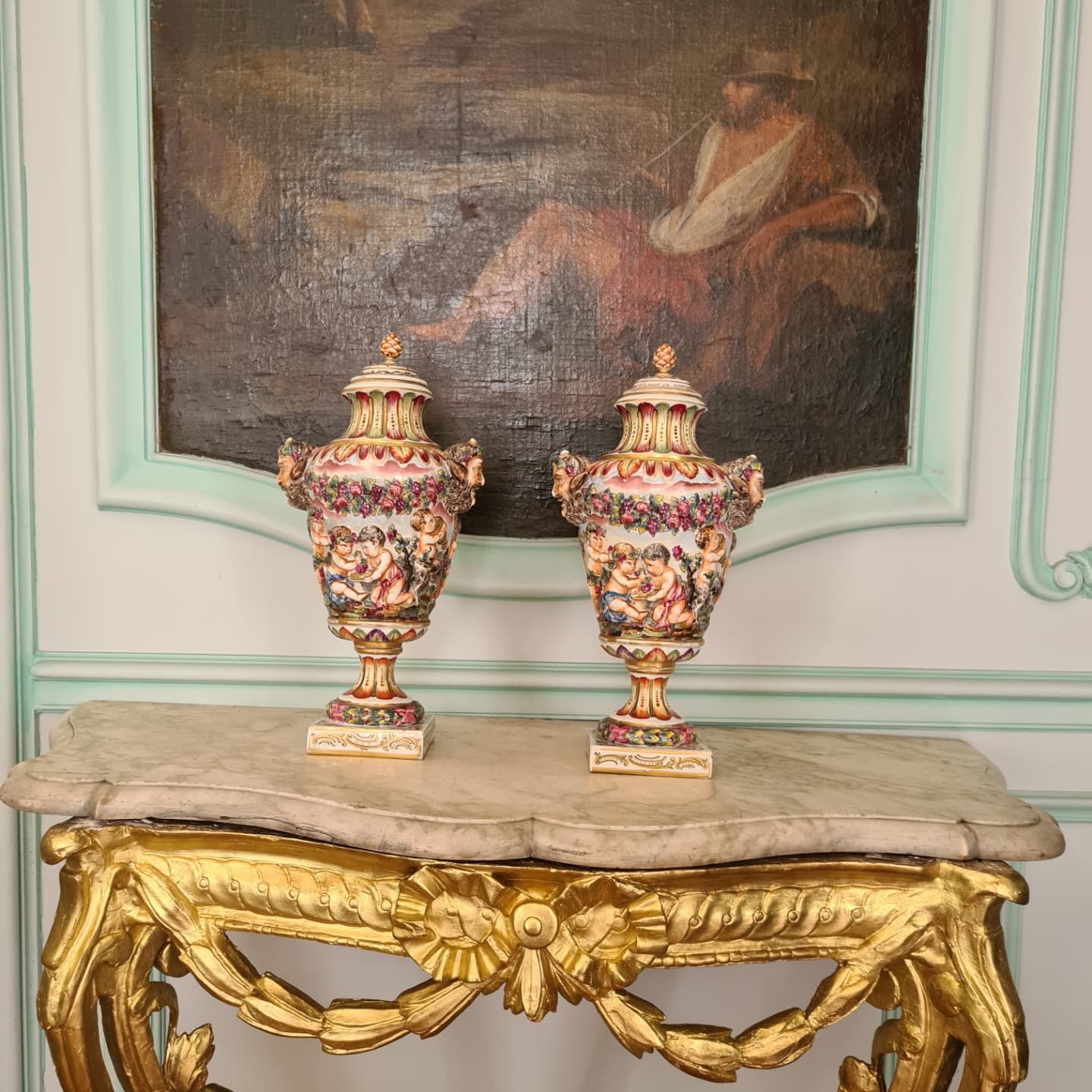 Pair of Capodimonte vases, second half of the 19th century