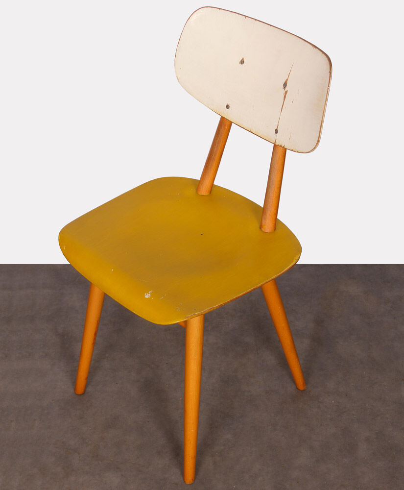 Suite of 4 yellow chairs produced by Ton, 1960