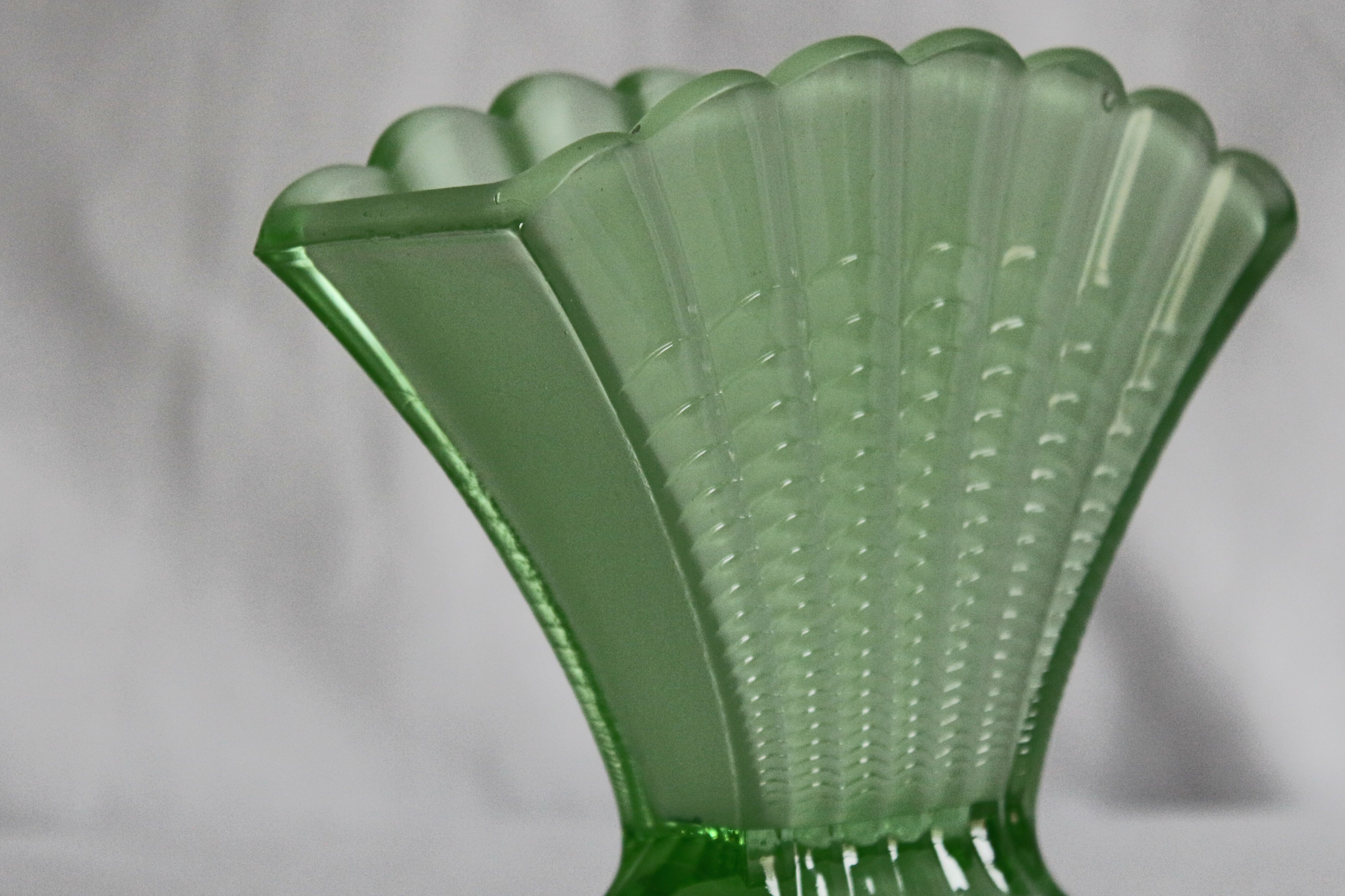 Art deco scallop vase with floral frog