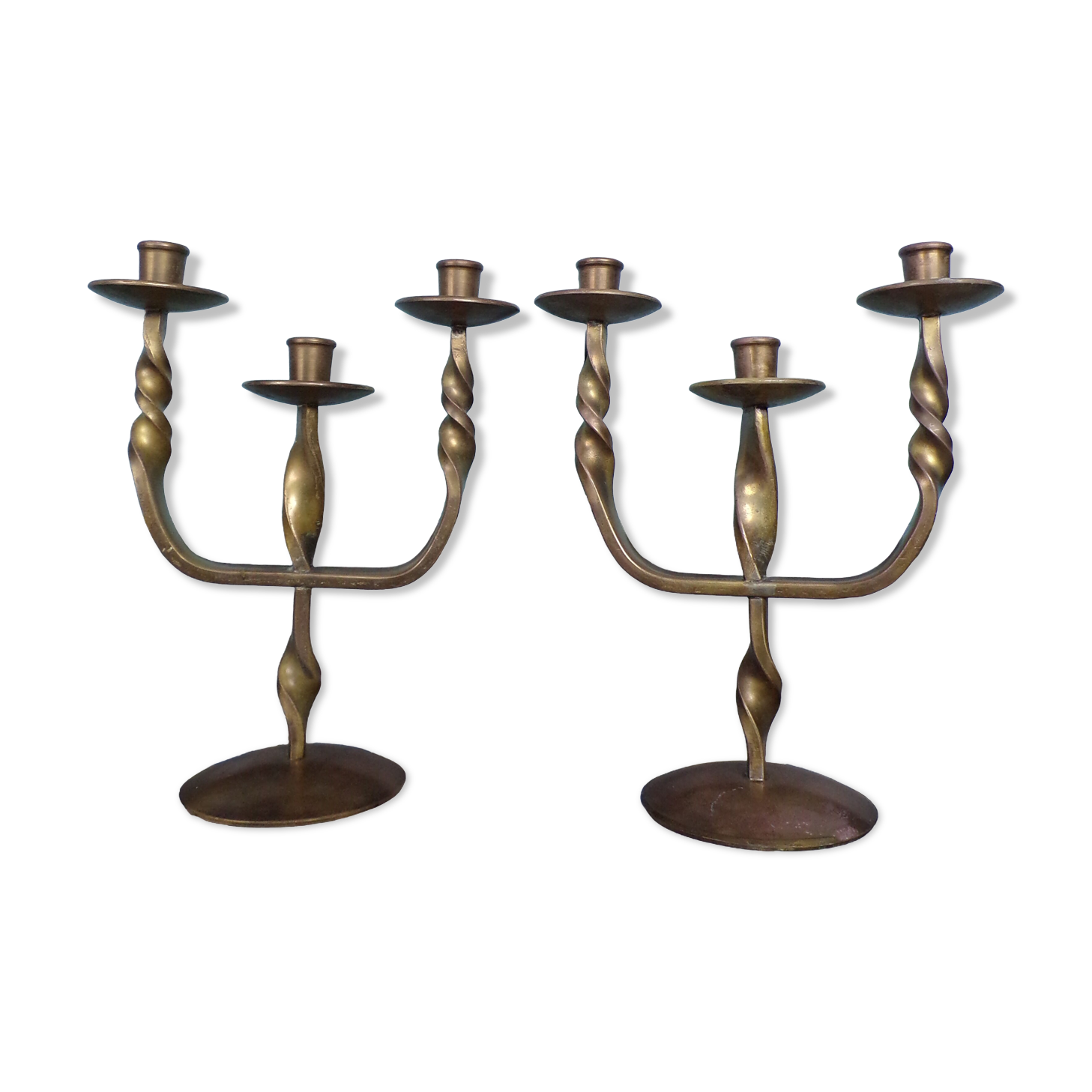 Pair of brutalist bronze candle holders