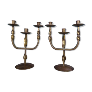 paire de bougeoirs brutalistes - bronze