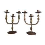 Pair of brutalist bronze candle holders