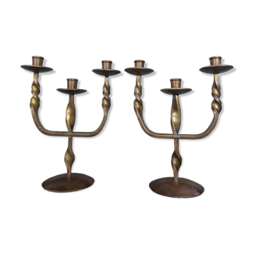 Pair of brutalist bronze candle holders