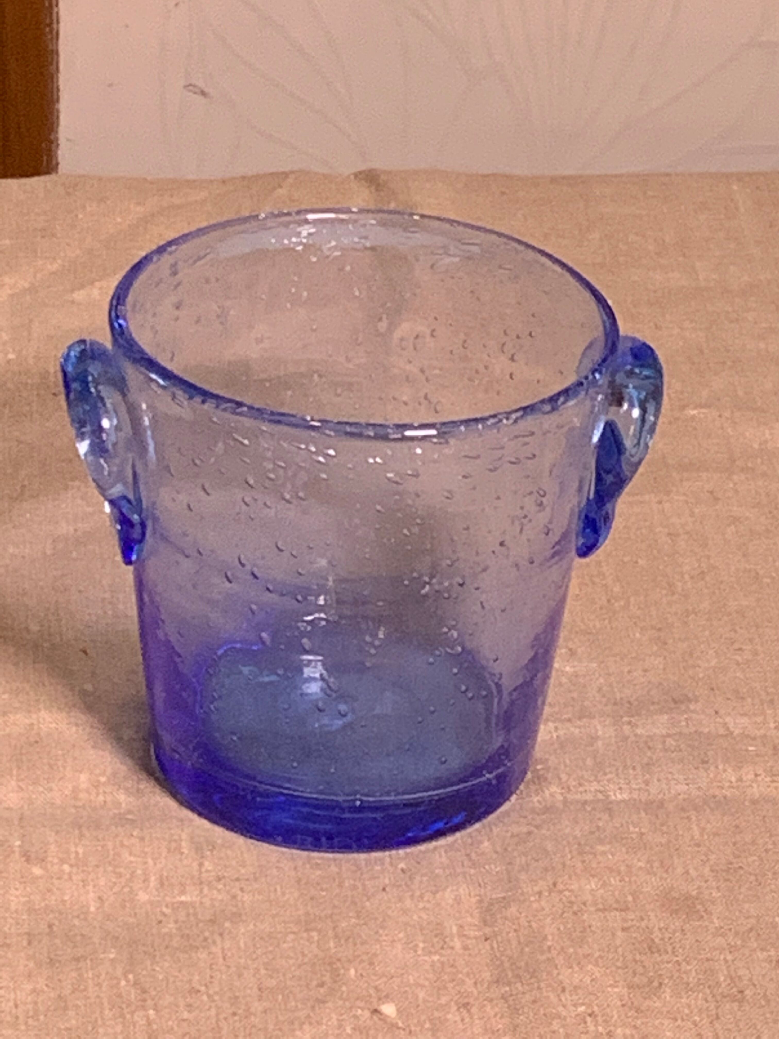 Blown glass ice bucket and lavender blue bubble from the Biot glassworks