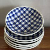 6 soup plates with checkerboard pattern