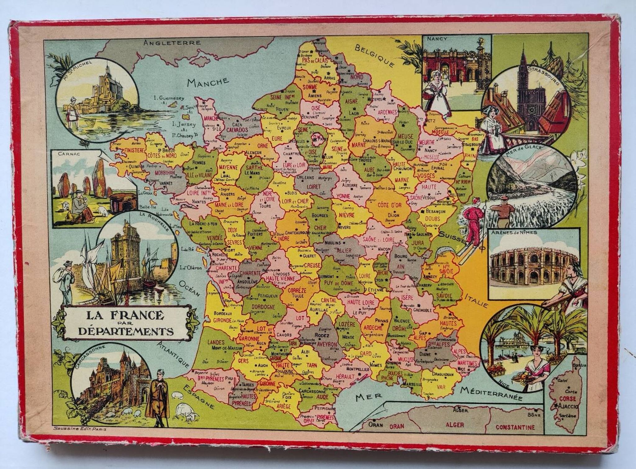 Patience game puzzle France by department Saussine antique