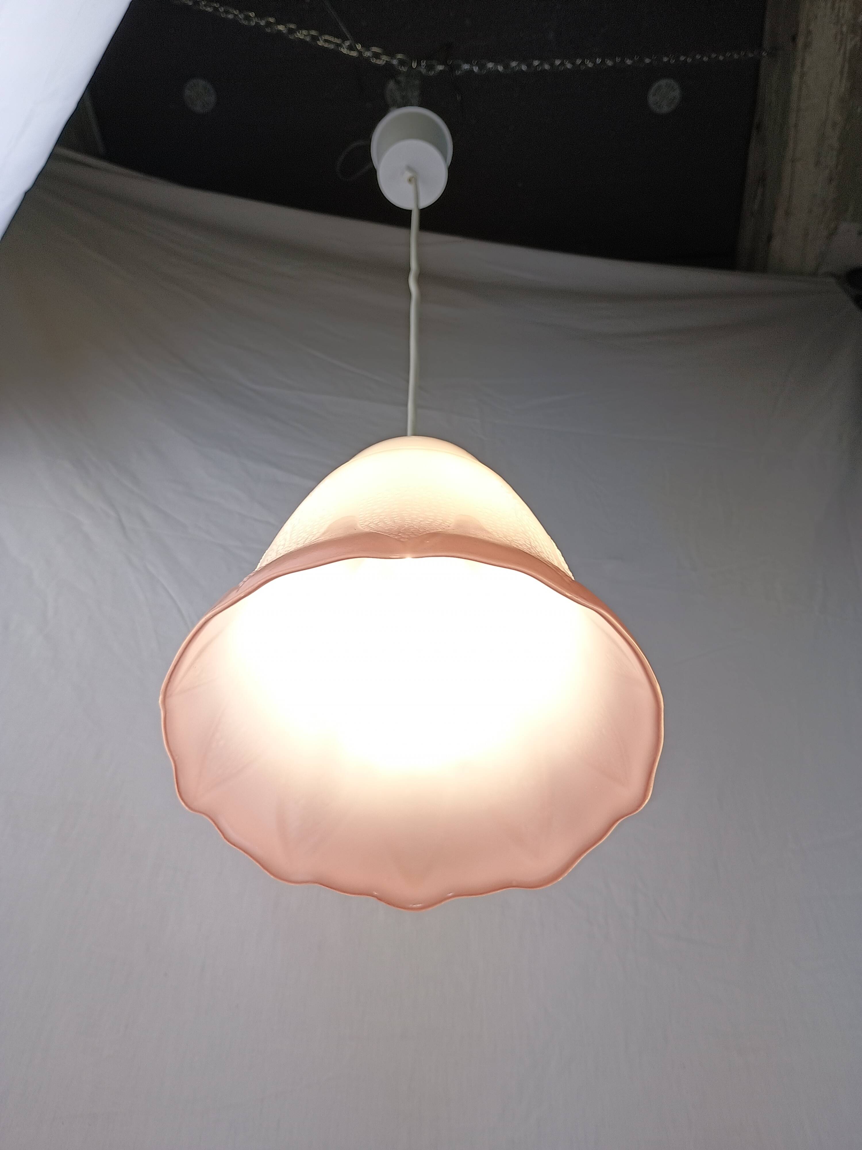 Mid-century white and pink glass suspension French vintage 1950