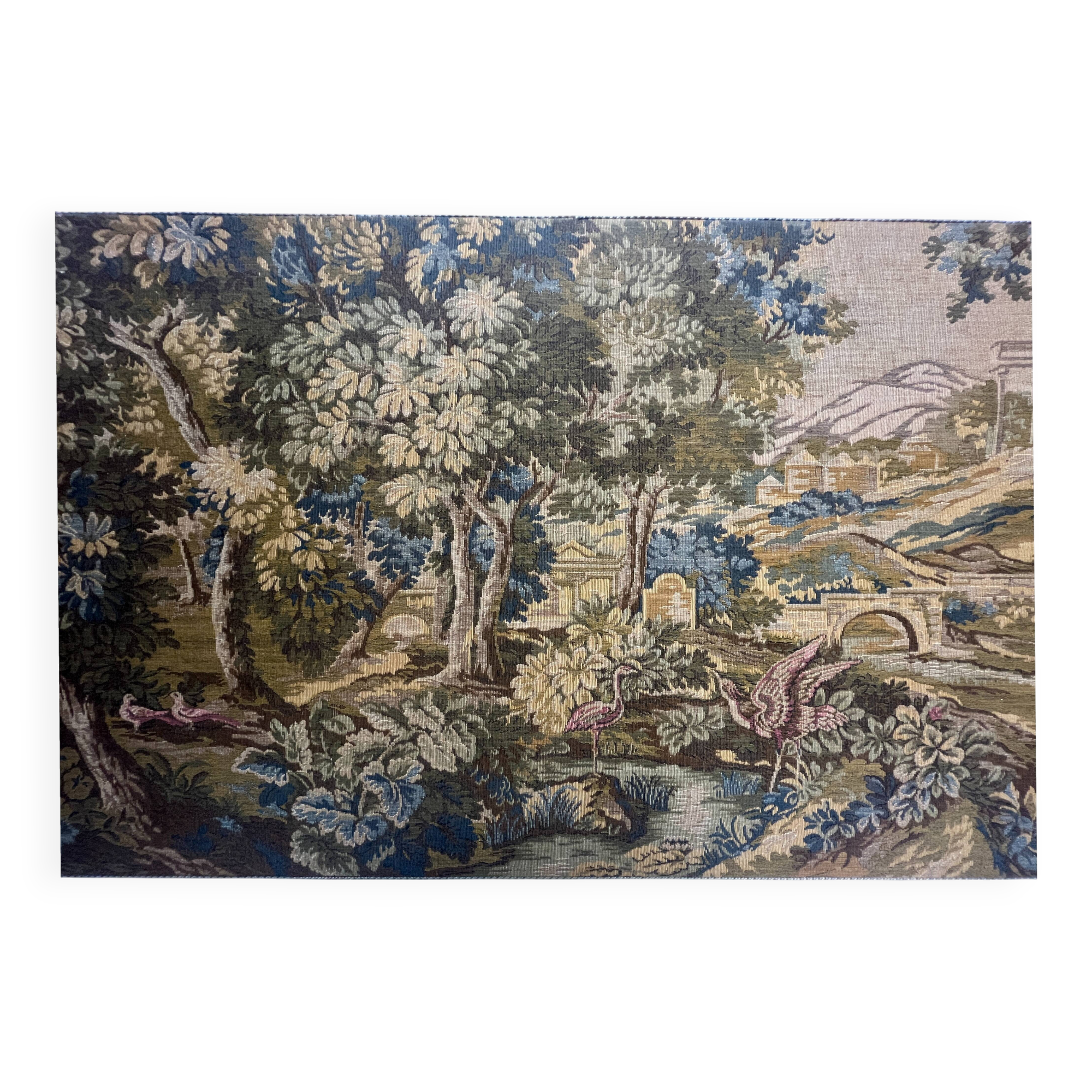 Tapestry in the Aubusson style, landscape and birds, 20th century
