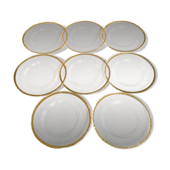 Set of 8 glass plates, gilded gloved, diameter 28 cm