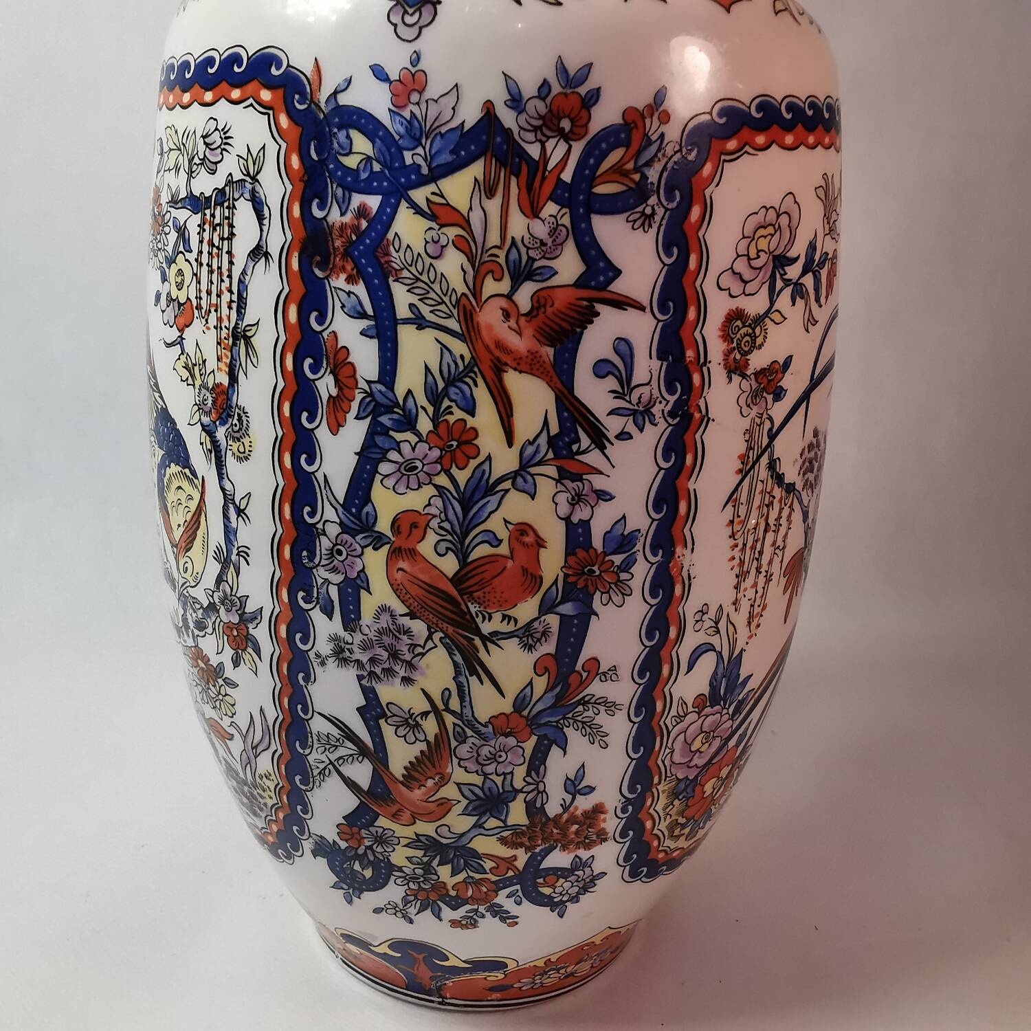 Jp derevia, ceramic vase with pheasants, signed at the bottom