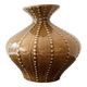 pear-shaped vase in ocher enameled ceramic and pearls