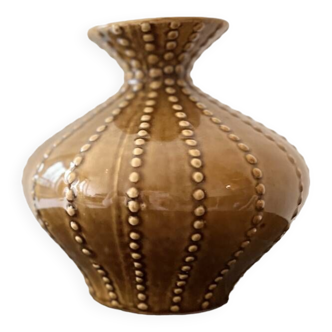 pear-shaped vase in ocher enameled ceramic and pearls