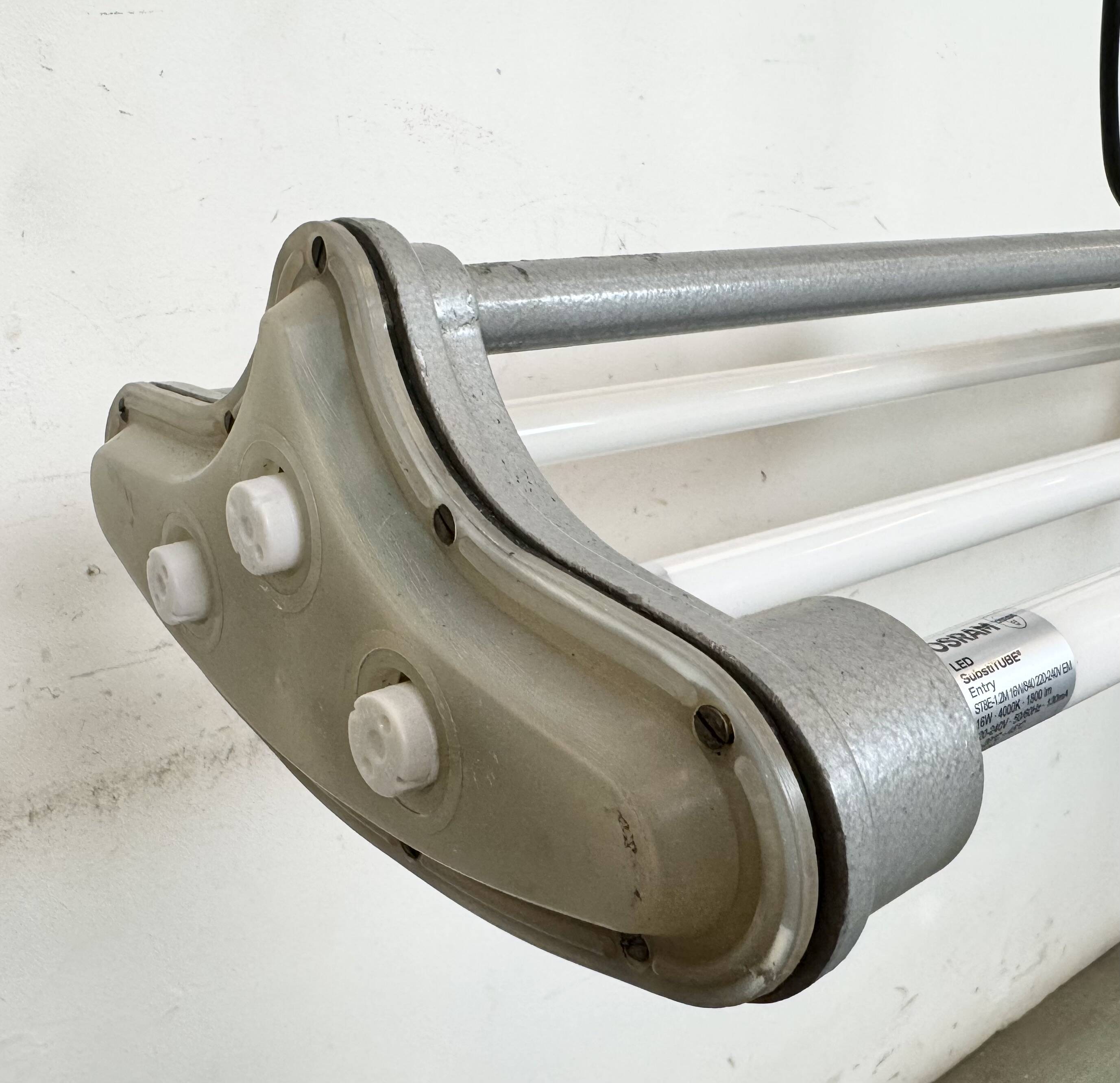 Grey Industrial Hanging Tube Light from Polam Gdansk, 1970s