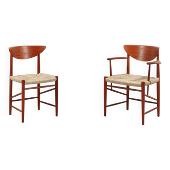 Set of model '317' & '316' by Hvidt & Molgaard-Nielsen for Søborg, fresh weaving