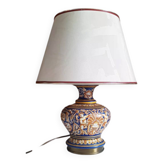 Table lamp and its lampshade, Giens earthenware and bronze h=46.5 cm