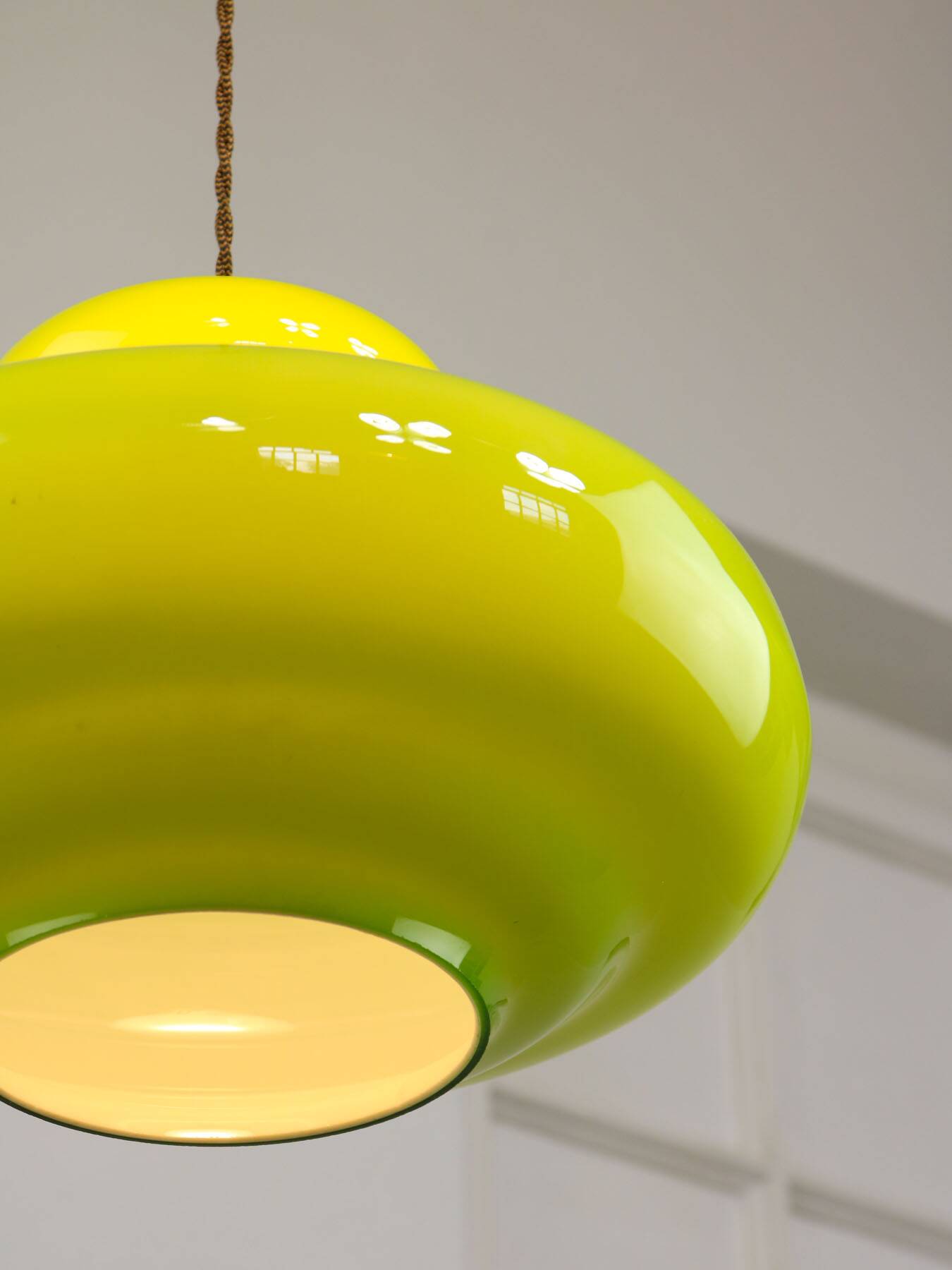 Mid-Century Italian Green Glass and Brass Pendant Lamp