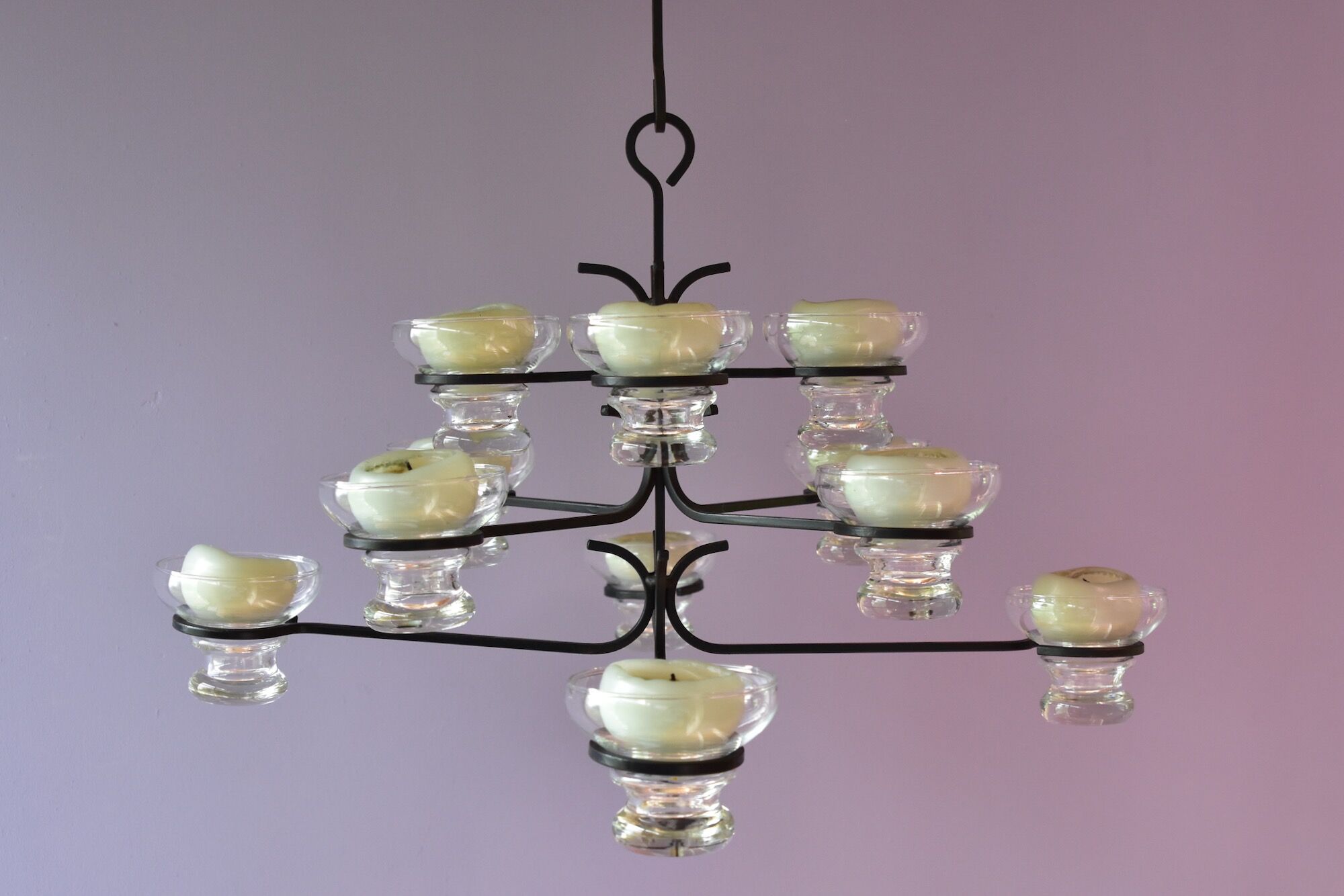Skandinavien design twelve lights chandelier 1960's metal glass