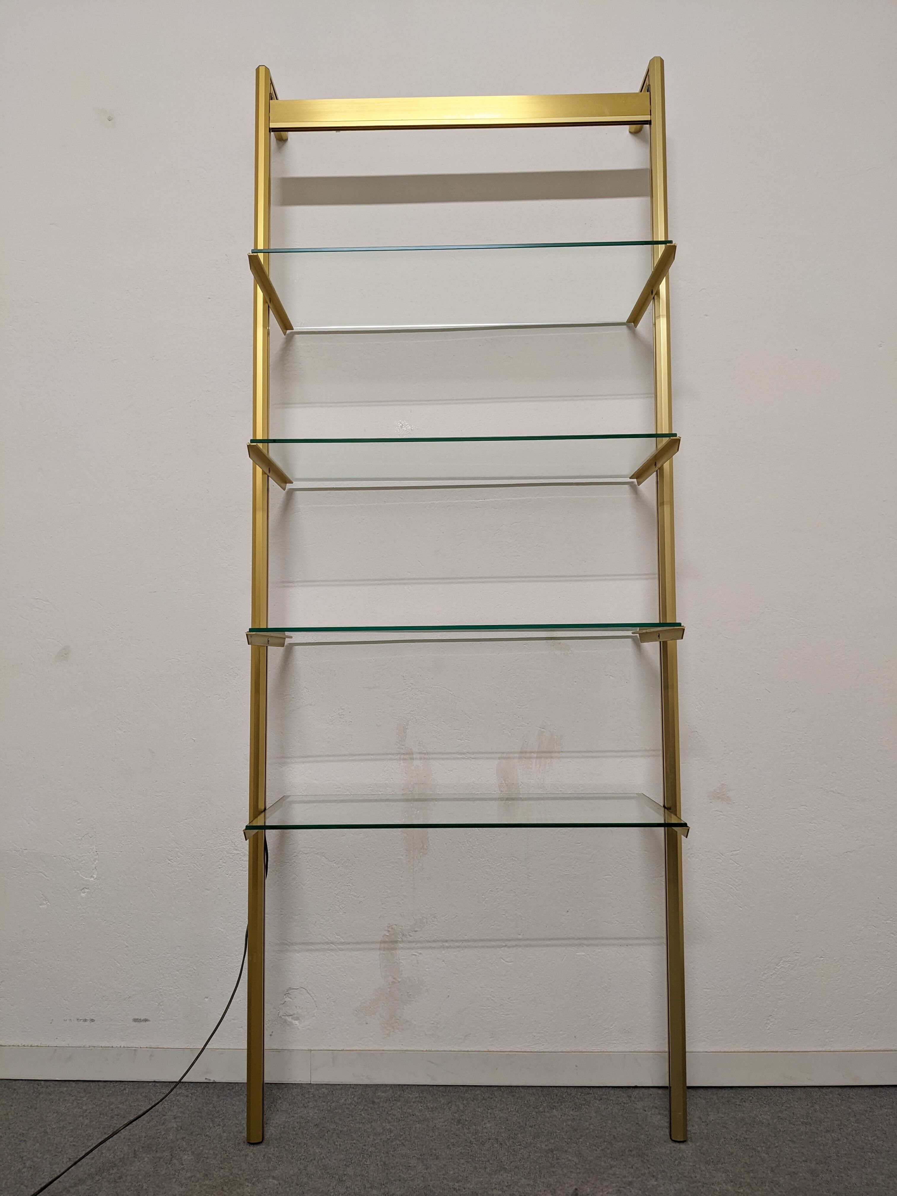 Modular shelf in glass and gilded aluminum from the 70-80s