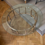 Table basse en rotin et verre fumé très épais