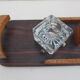 Wood inkwell and art deco glass