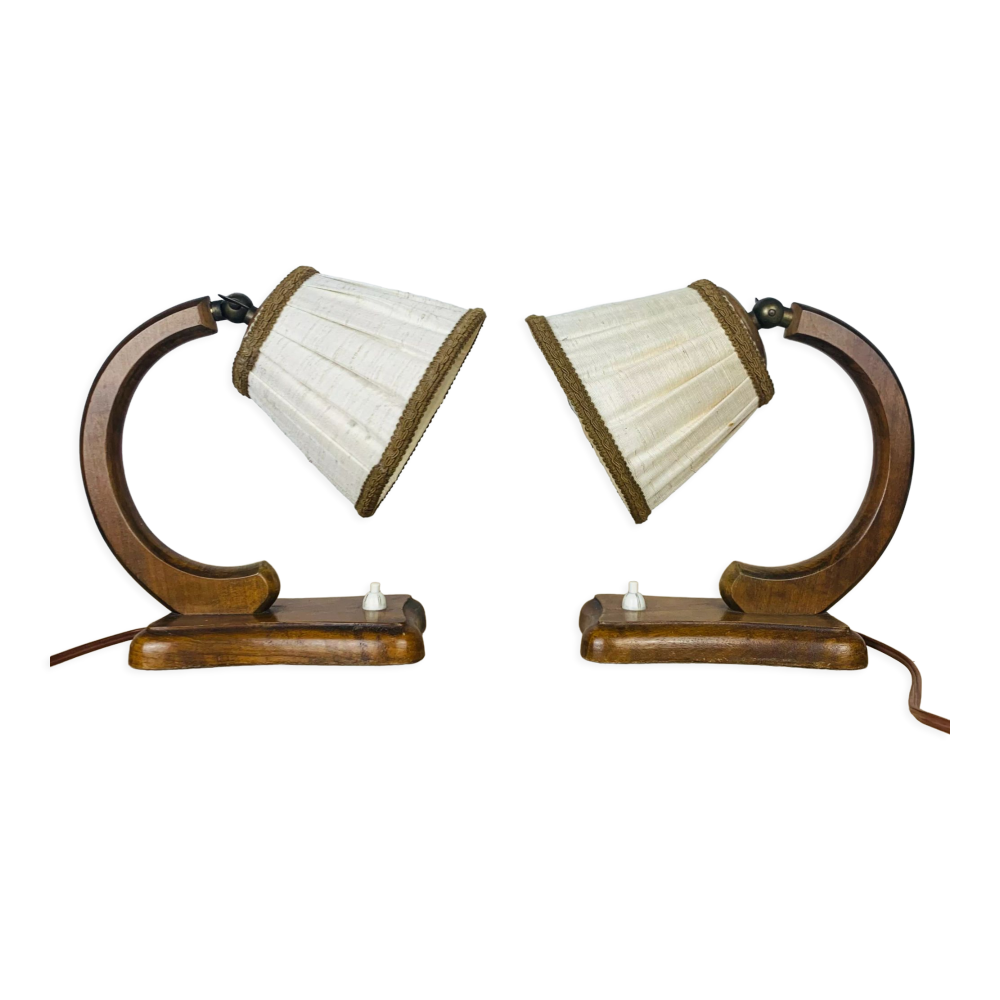 Paire de lampes art déco bois courbé