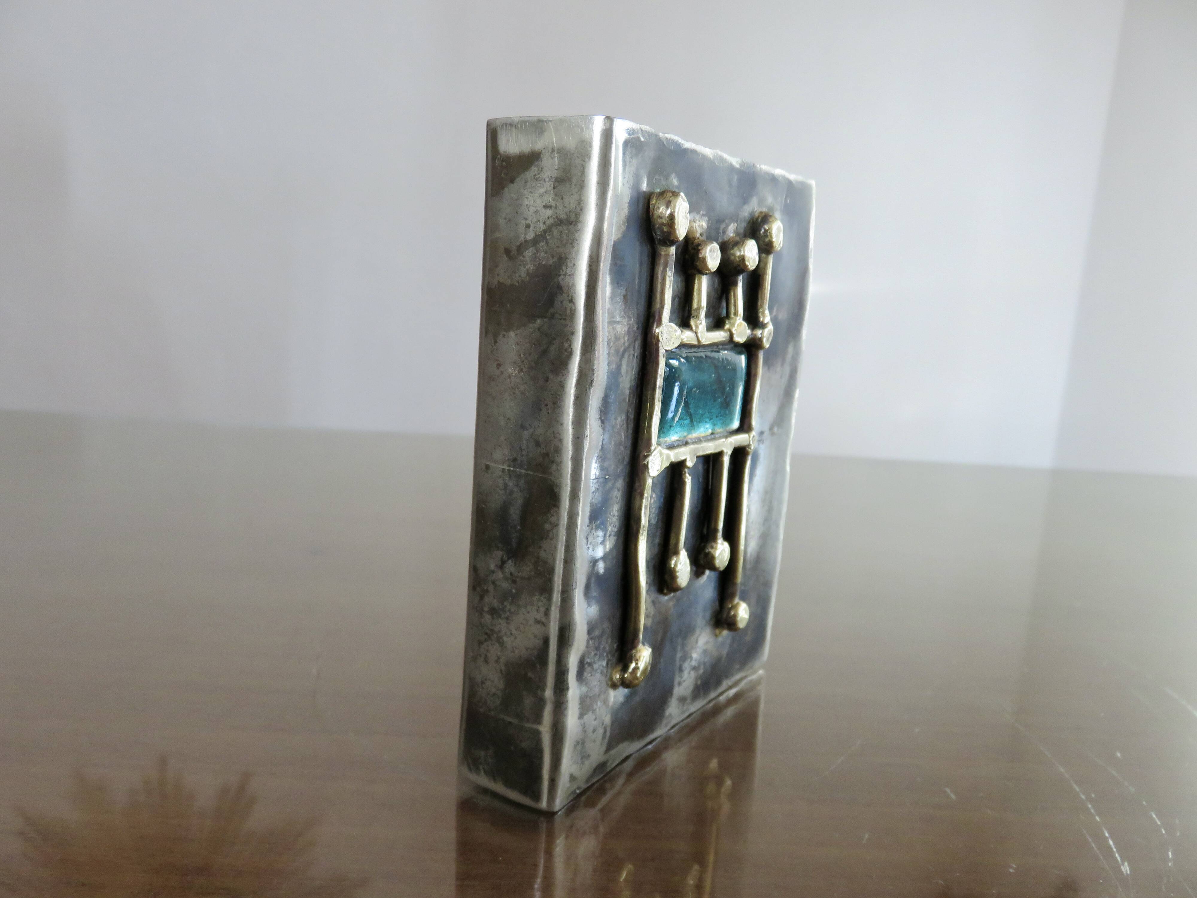 Case for matches in pewter, brass and email signed "latappy" 1970