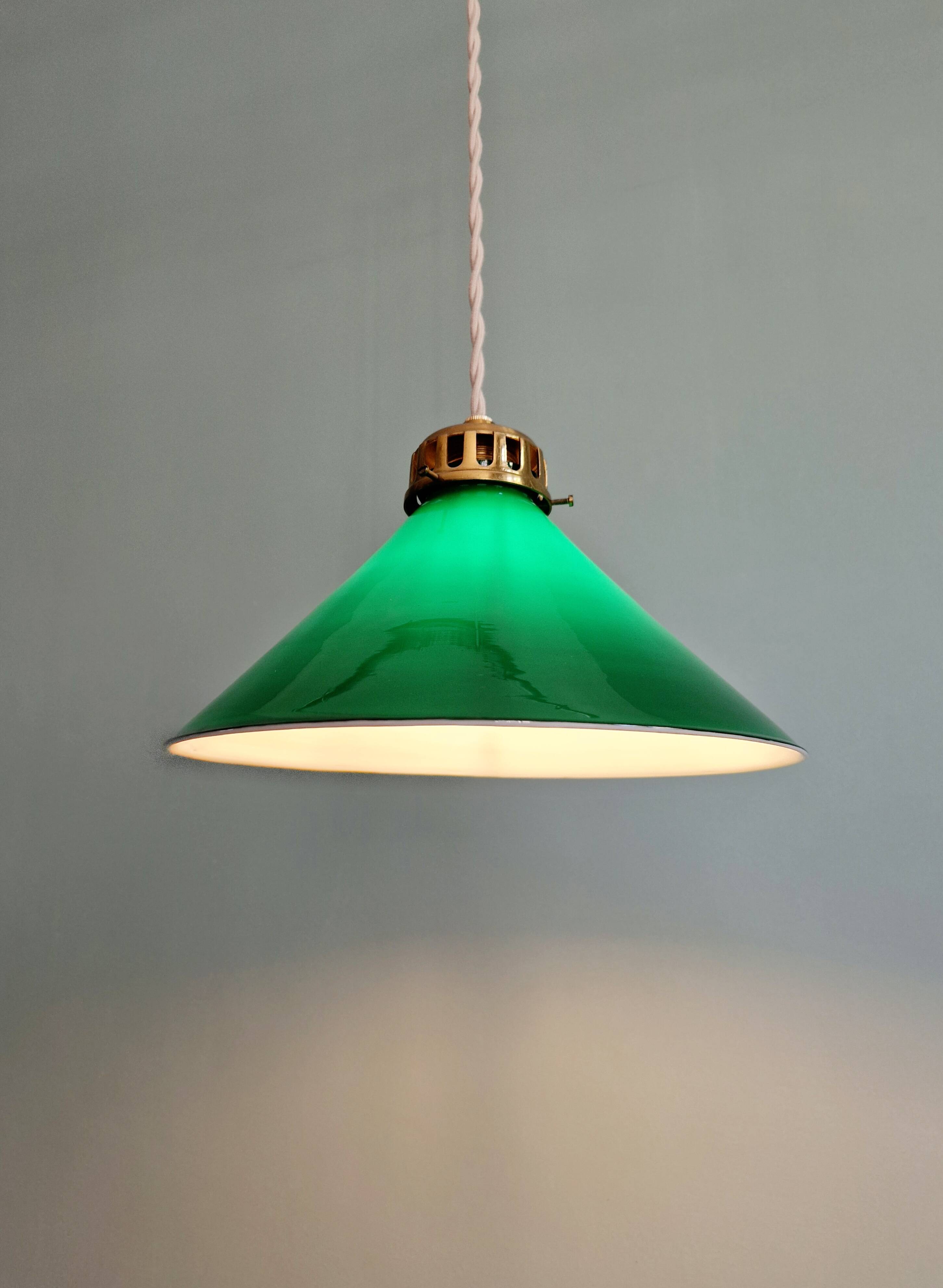 Art Deco pendant light in conical green opaline, 1920s-30s