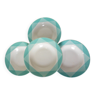 4 vintage geometric pattern soup plates 220510