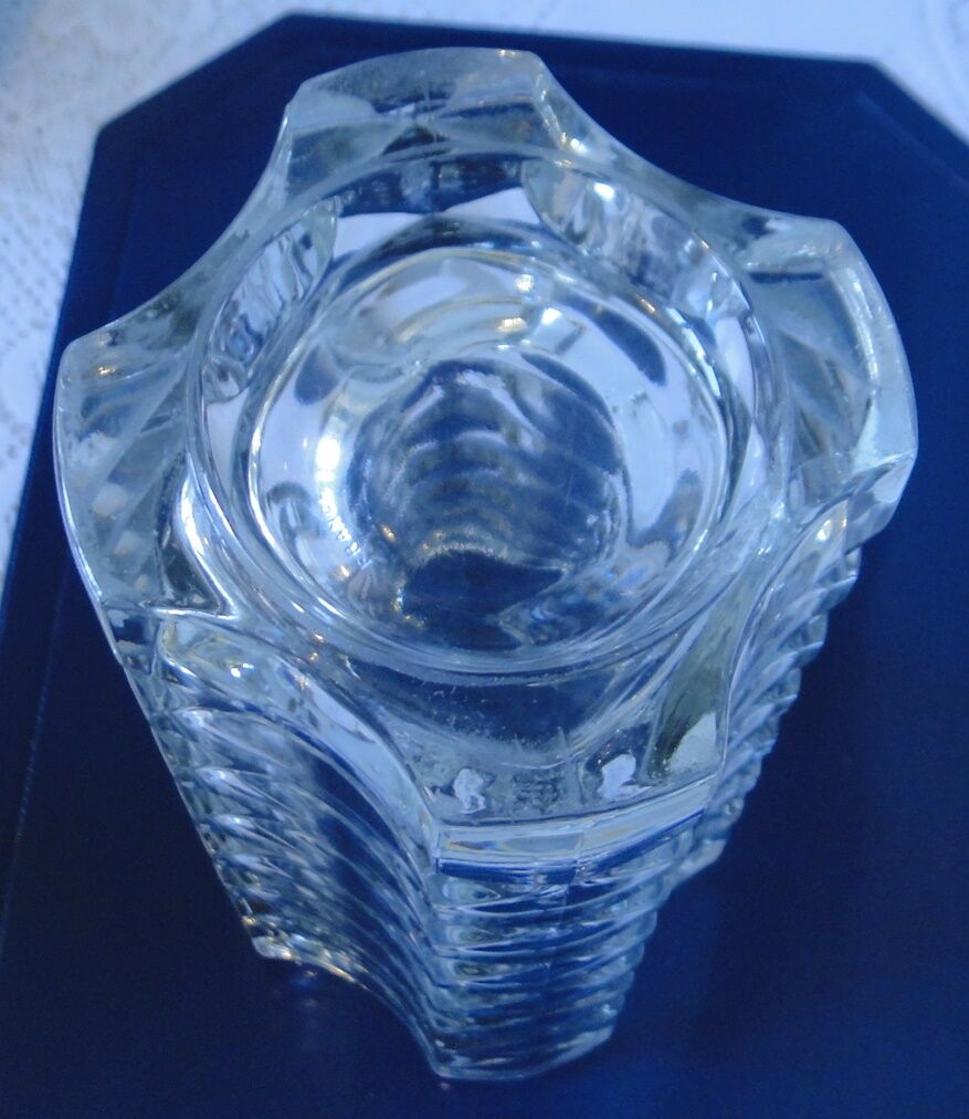 Vase ancien verre transparent 4 faces annees 60