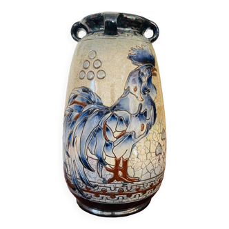 Rare and Sublime Art Deco Campina Amphora enameled ceramic vase early 20th century