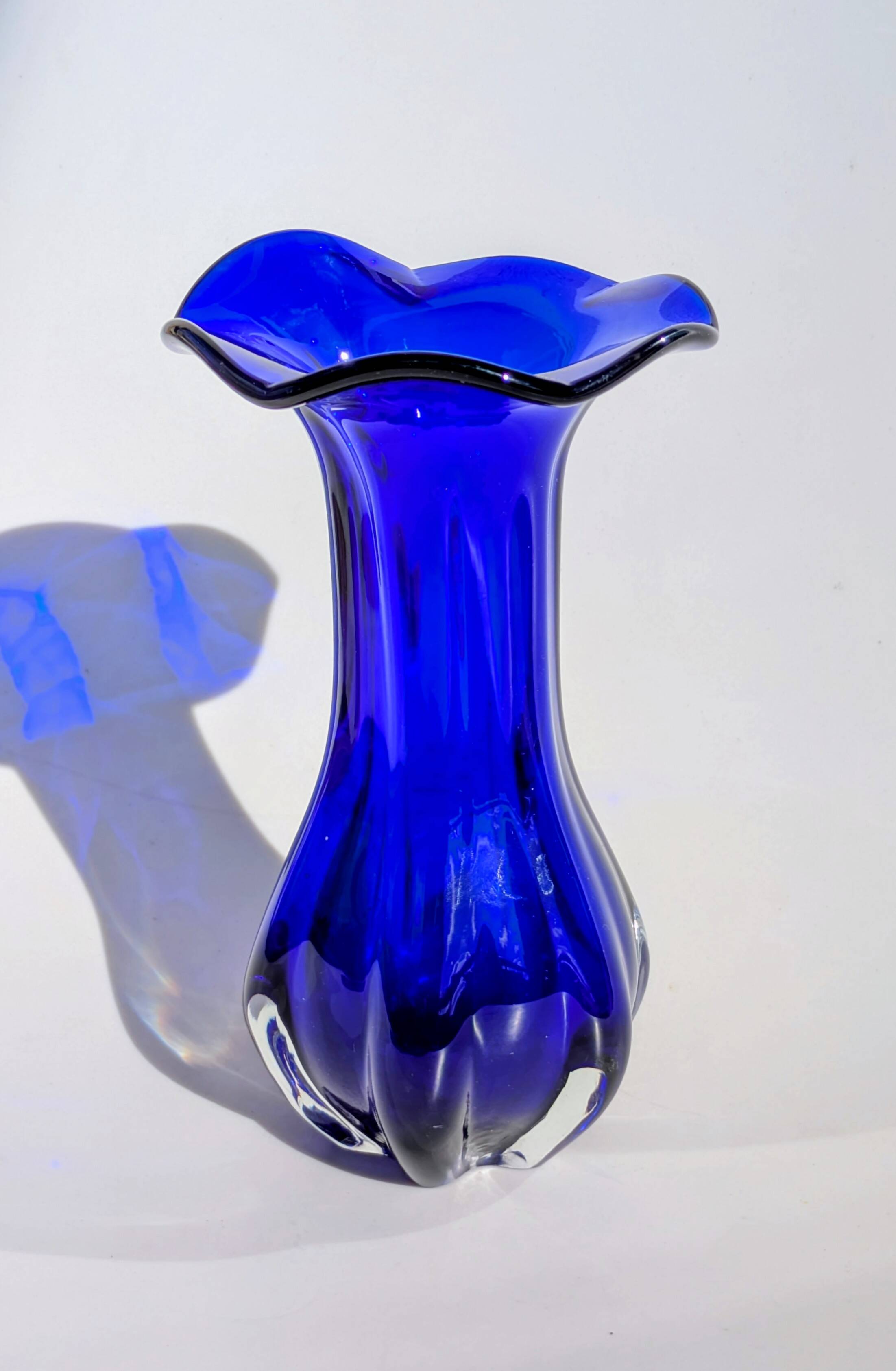Large Cobalt Blue Art Glass Vase - Murano Work - Italy 1960