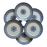 Set of 6 flat plates iron earth Badonviller model Oriental blue old earthenware