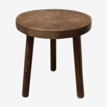 Vintage round stool in dark wood