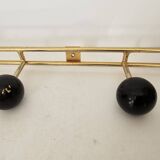 Vintage brass coat rack with black wooden ball (4 hooks)