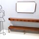 Entryway Set of Wall Mirror, Walnut Console and Bench by Brugnoli, Italy