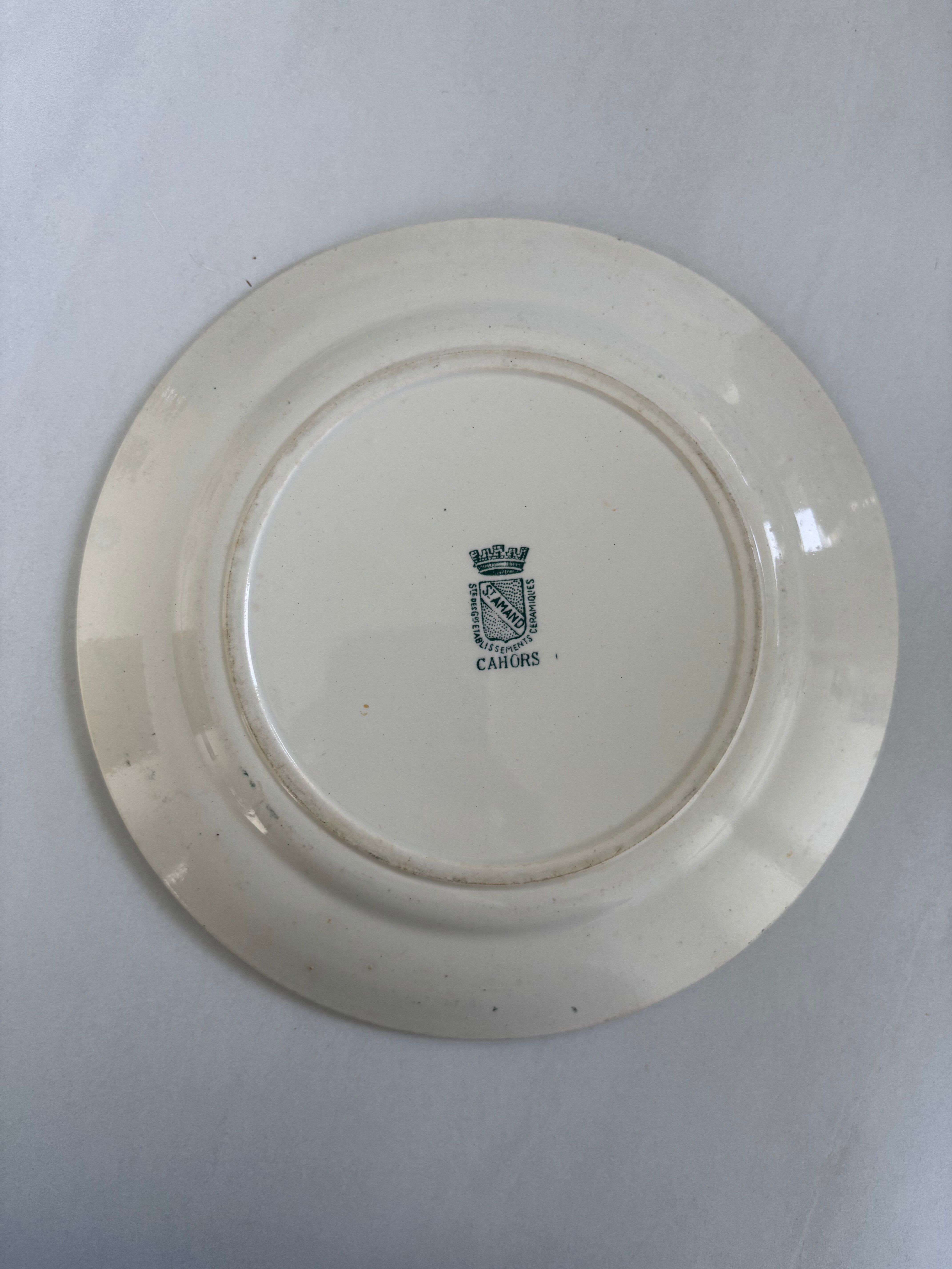 Lot of blue and green ironstone deep plates, antique French earthenware.