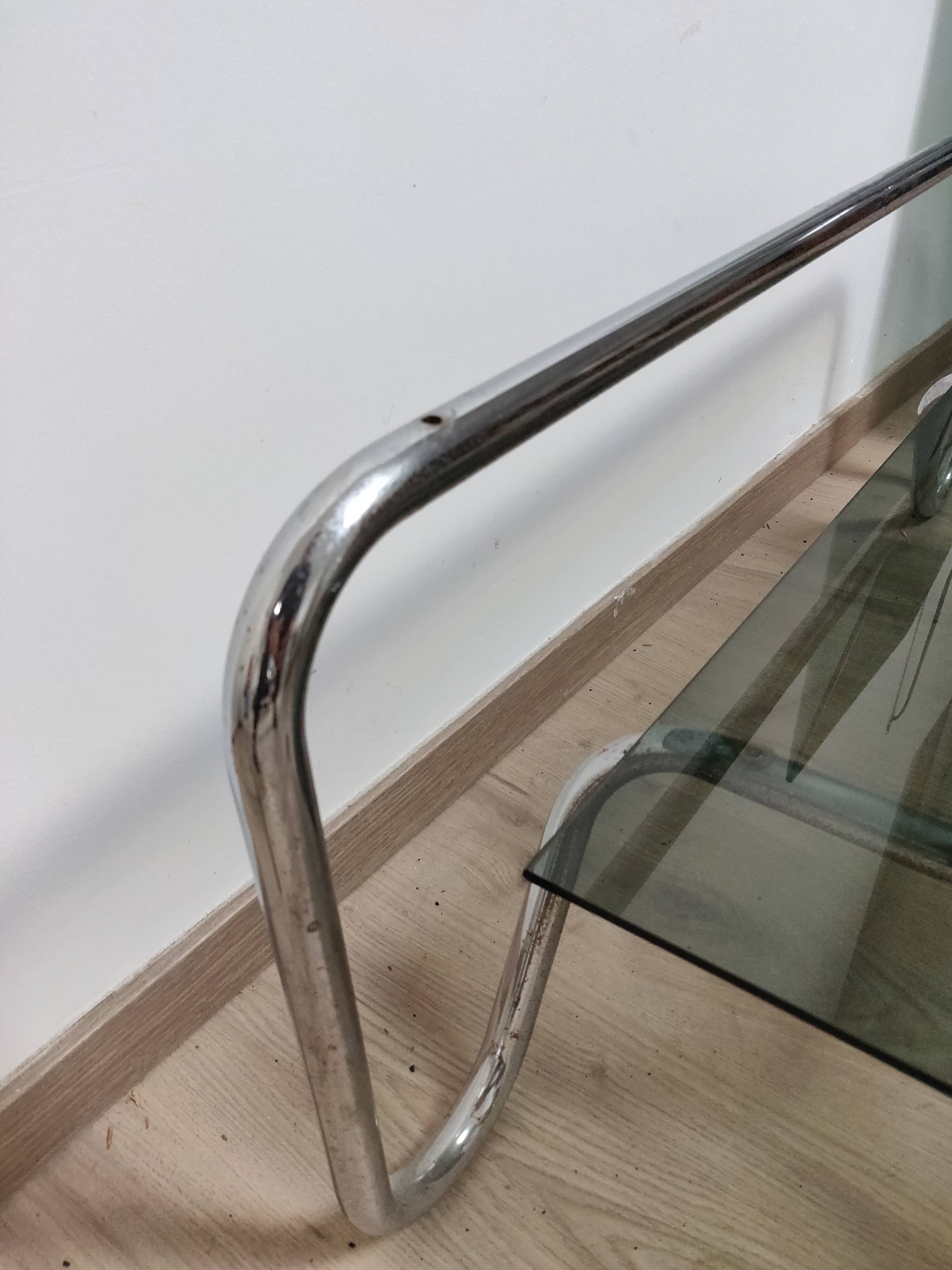 Coffee table in chrome metal and smoked glass design from the 70s