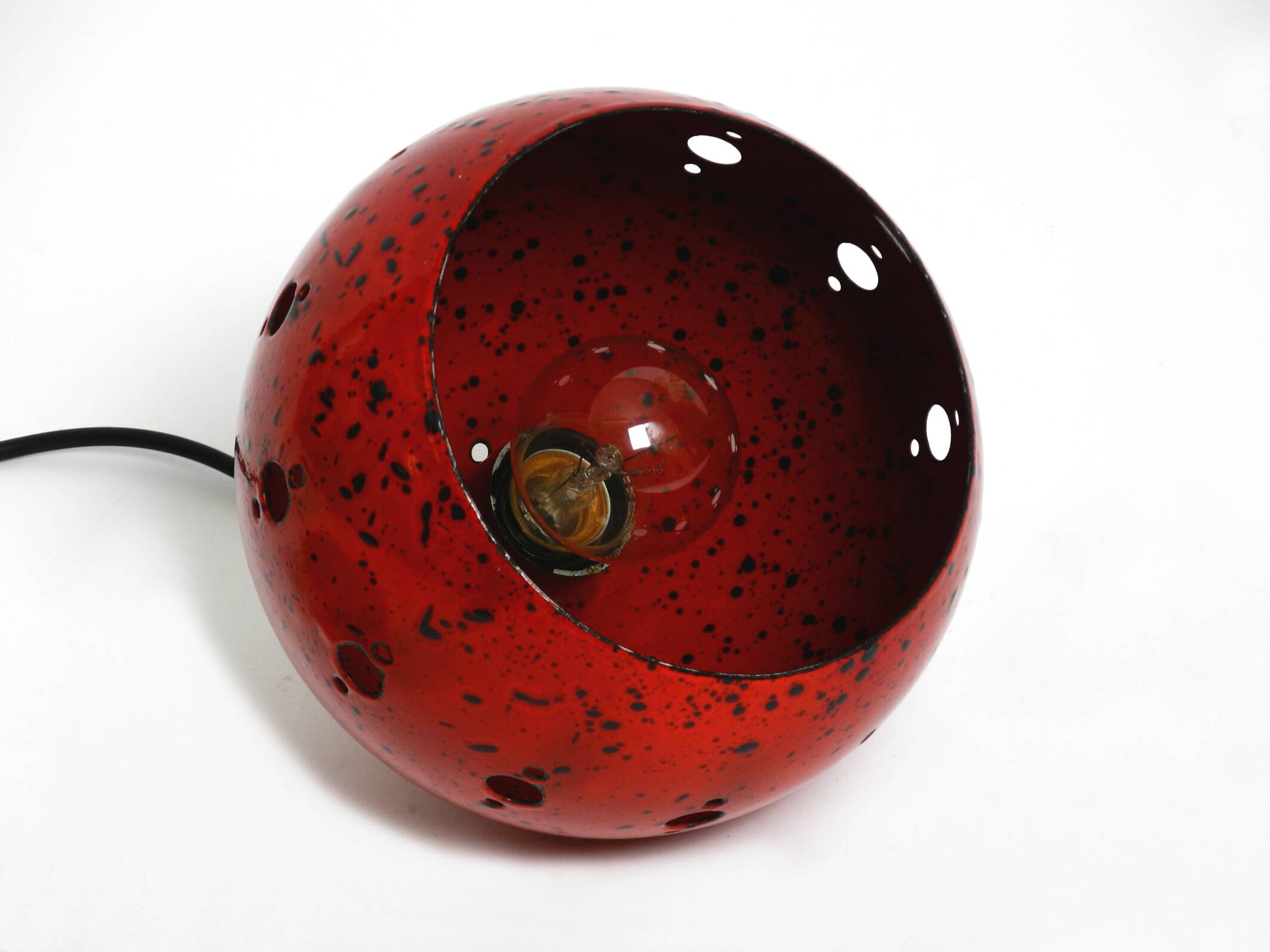 Mid Century red and black small enameled pendant lamp with original canopy