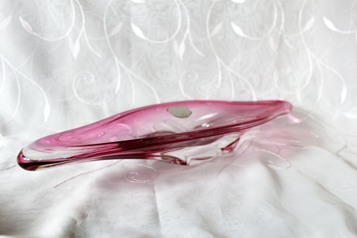 Coupe Val Saint Lambert VSL rose Belgique vide poche