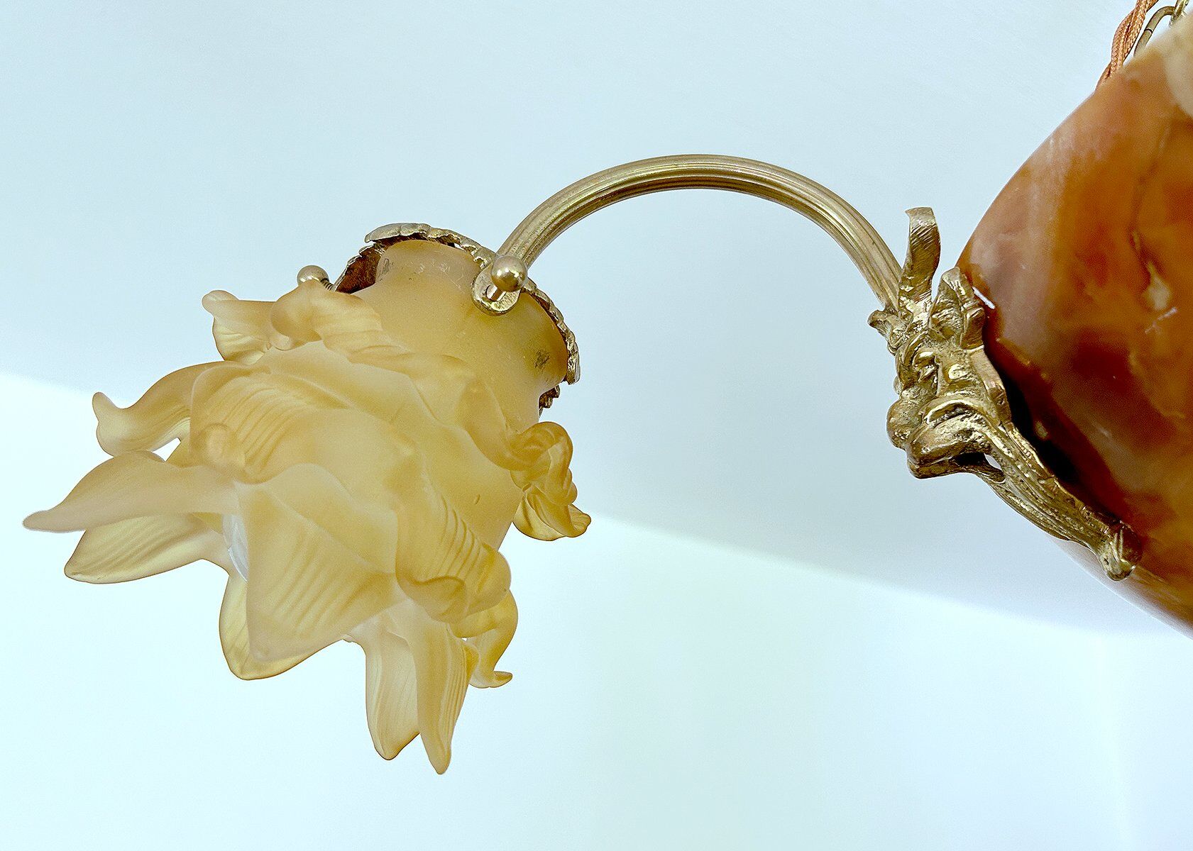Art Deco pendant light in alabaster marble and bronze,1920s