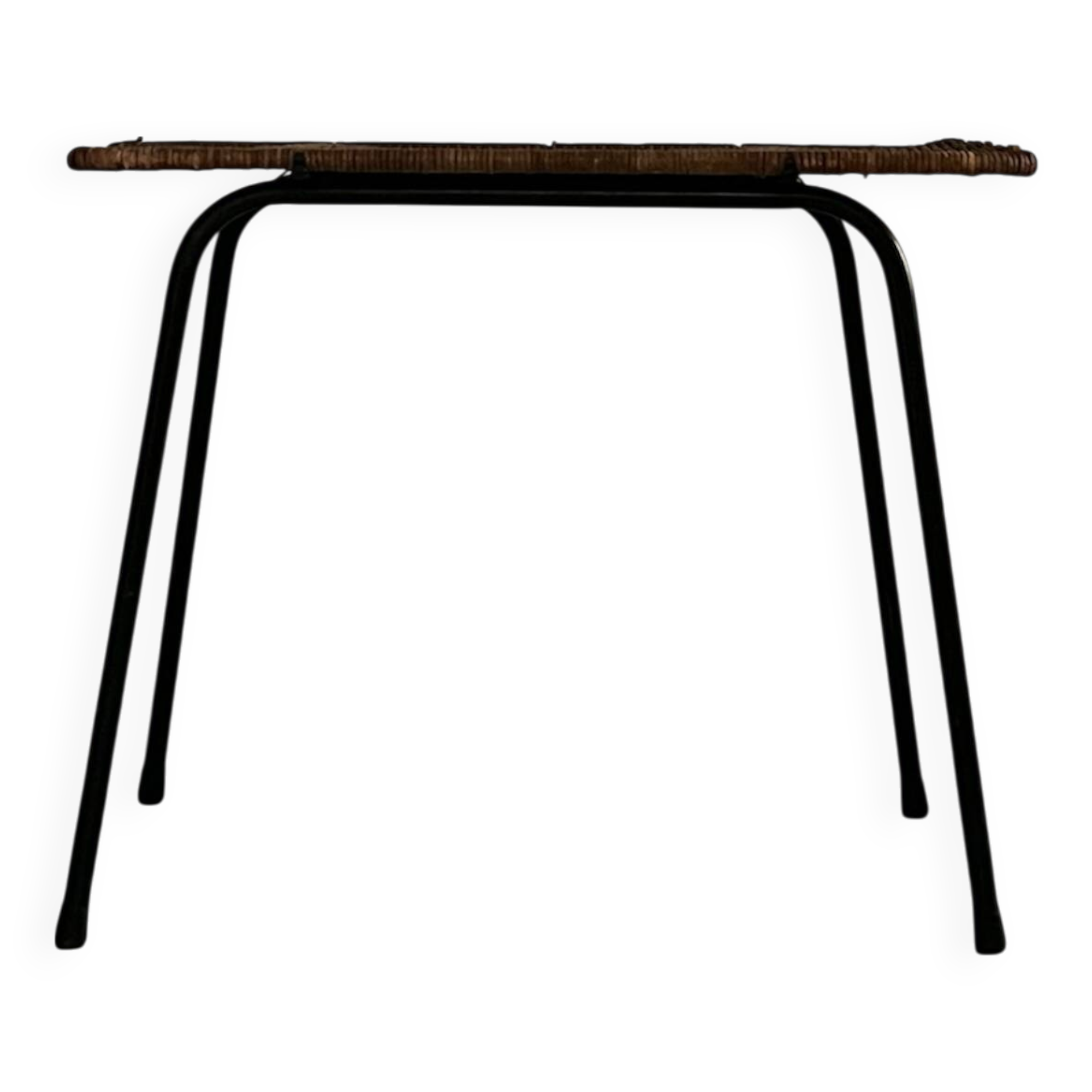 vintage black metal and wicker coffee table, 1950s