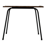 table basse selette vintage en métal noir et osier, 1950