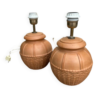 Paire de lampes en terre cuite vintage 1970