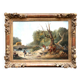 École française du XIX eme.la chasse à courre.huile sur toile encadrée