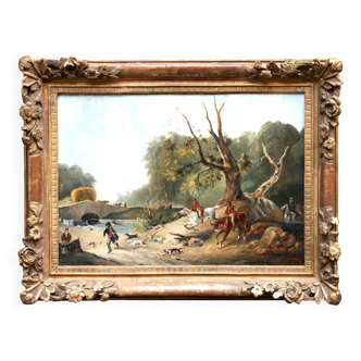 École française du XIX eme.la chasse à courre.huile sur toile encadrée