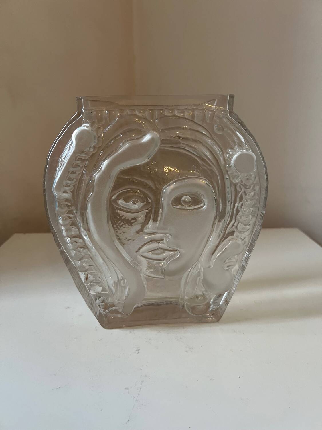 Moulded glass vase with Cubist portrait decoration, modern, 1970.